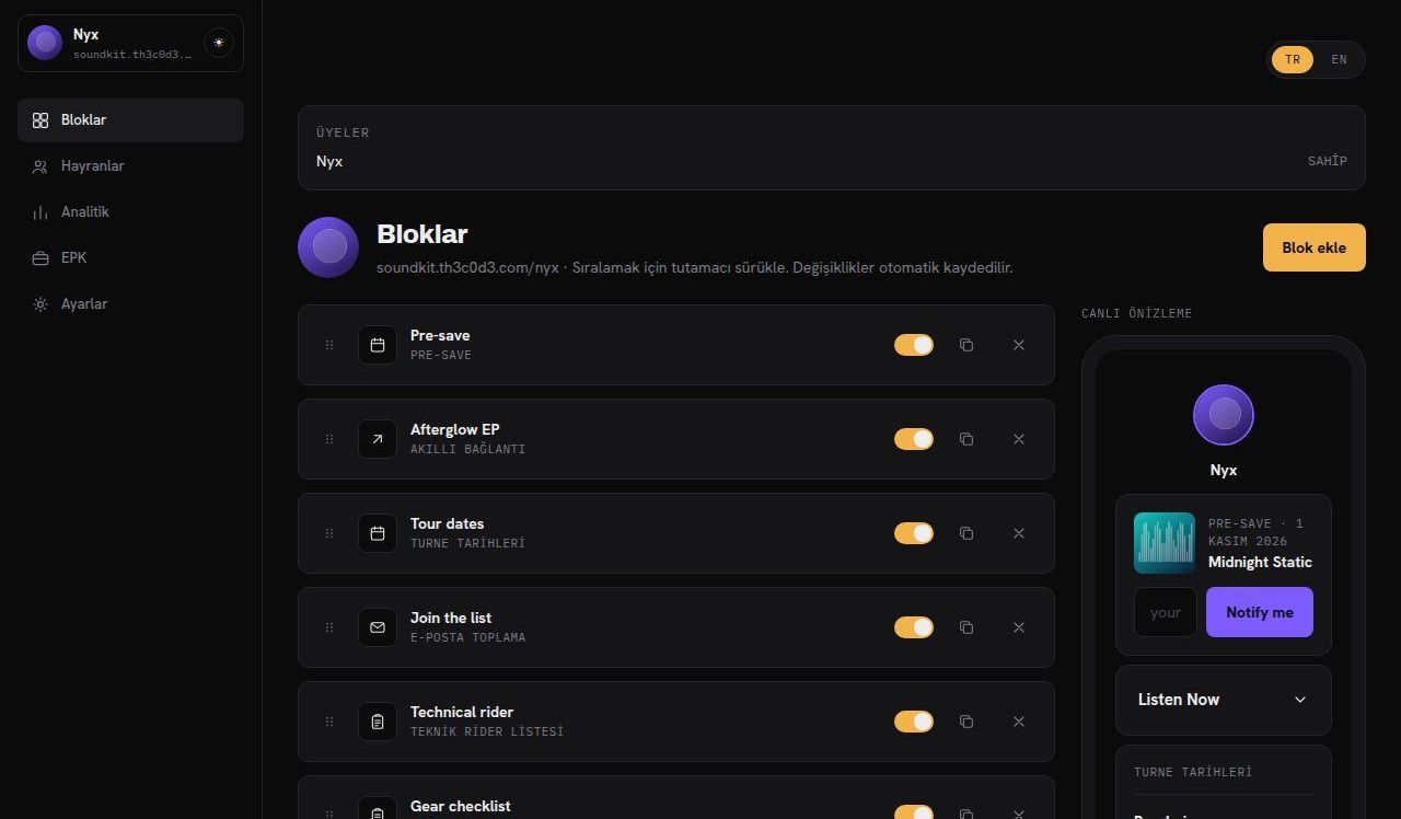 Sürükle-bırak blok editörü ve canlı önizleme
